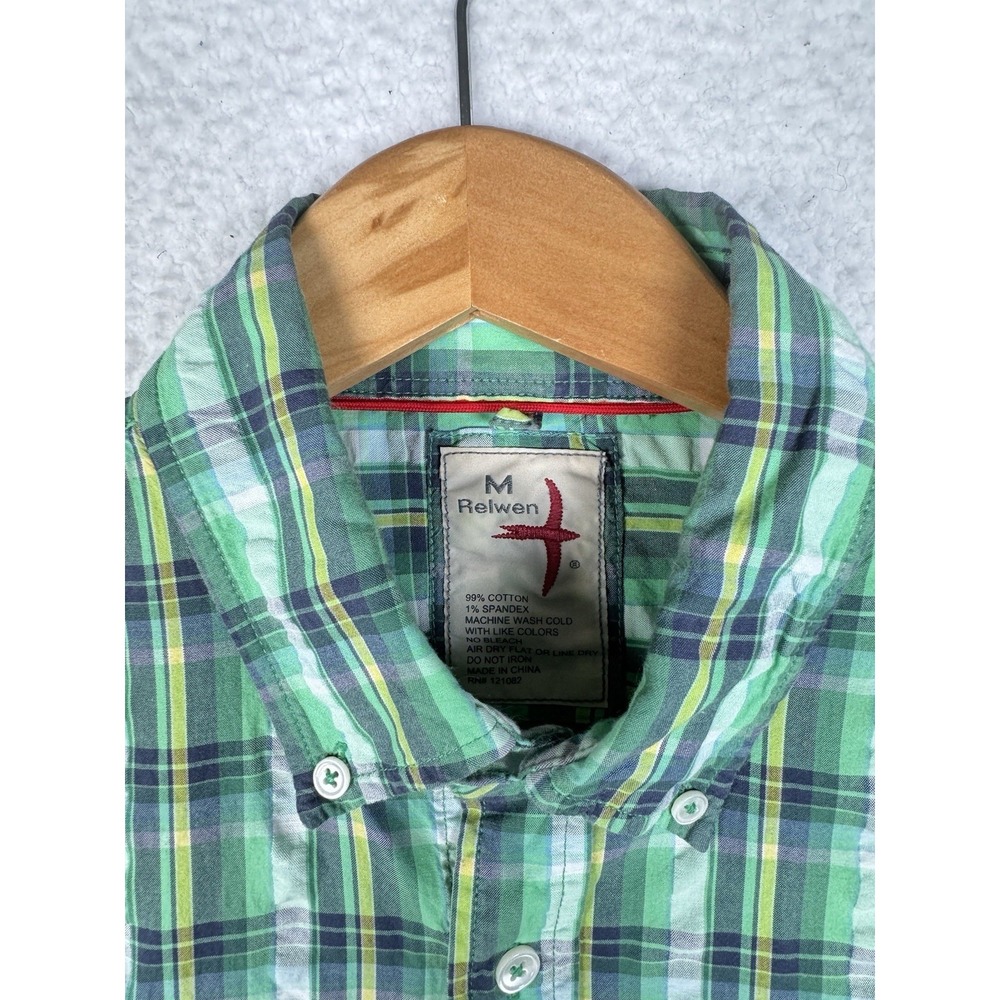 RELWEN Green Plaid Long Sleeve Button Down Shirt Medium - Picture 2 of 8